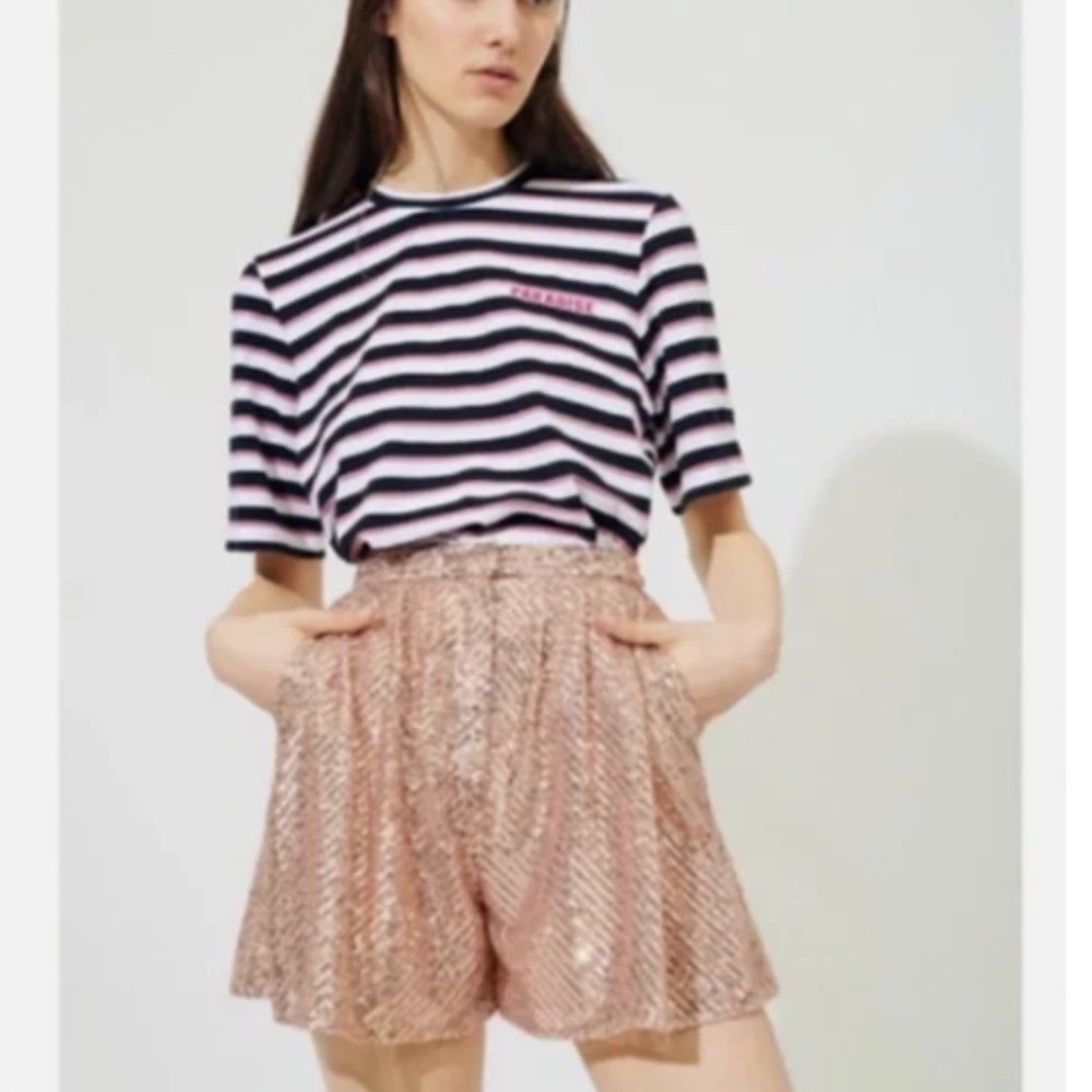 Maje Rose Gold Sequin Shorts High Waisted Sparkly Party Shorts Size 36